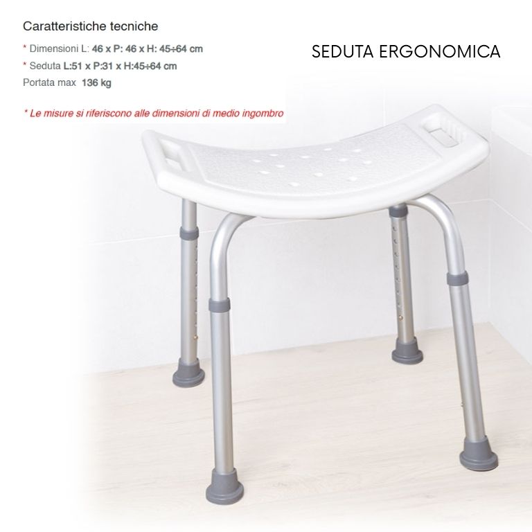 Sedile per Doccia Regolabile in Altezza – 4 Varianti