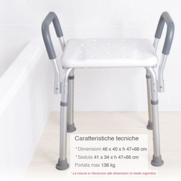 Sedile da Doccia con Braccioli – 2 Varianti (Con o Senza Schienale)