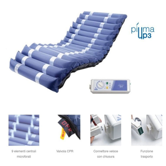 Kit antidecubito a ciclo alternato Piuma Up3 con materasso ad elementi intercambiabili e compressore con regolazione