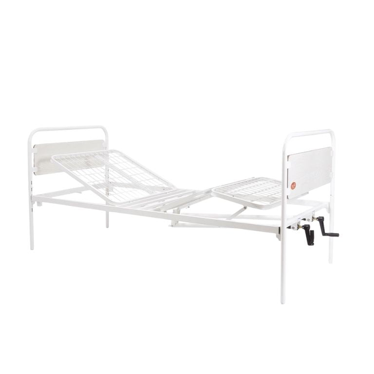 NOLEGGIO - Letto degenza metallo — Regolazione manuale alzatesta/alzagambe con sponde ribaltabili.