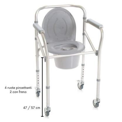 Rialzo Stabilizzante per WC con 4 Funzioni in 1 Pieghevole Con o Senza Ruote