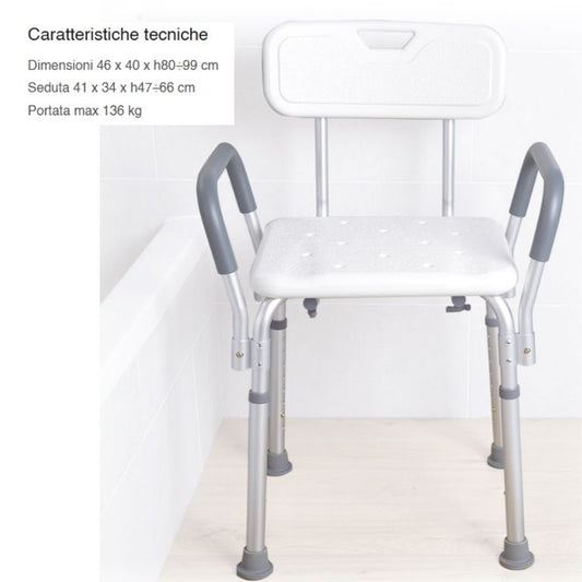 Sedile da Doccia con Braccioli – 2 Varianti (Con o Senza Schienale)